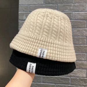 Wide Brim Hats Bucket Women Winter Hat Warm Wool Cable Knit Fisherman Cap Casual Foldable Panama Lady Outdoor Sunscreen Sun 230928