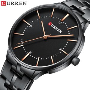 Marca superior curren relógios de quartzo de luxo para homens relógio de pulso clássico preto pulseira de aço inoxidável relógio masculino à prova dwaterproof água 30m272f