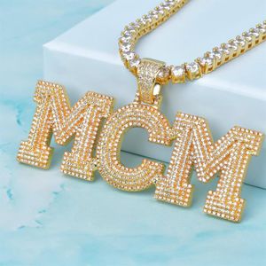 Hochwertige Bling Iced Out CZ-Buchstaben-Anhänger-Halskette für Damen und Herren mit 3 mm 24-Zoll-Seilkette206D