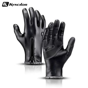 Cinco Dedos Luvas Inverno Homens Mulheres Quente Lã Térmica Couro com Zíper À Prova de Vento Impermeável Ski Snowboard Touch 230928