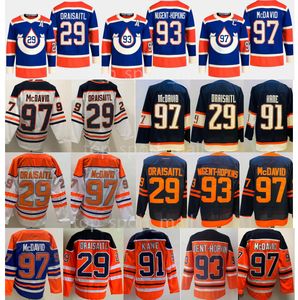 2023 Heritage Classic 97 Connor McDavid Jerseys 91 Evander Kane 29 Leon Draisaitl 93 Ryan Nugent-Hopkins Man Hokej na lodzie odwrotne retro drużyna Blue Orange