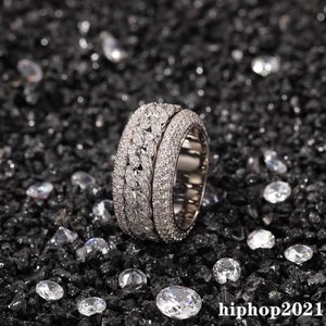 خاتم الماس القابل للدوار أزياء الهيب هوب خاتم المجوهرات رجال الذهب الخواتم الفضية المثلجة خواتم 238o