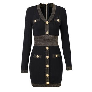 920 L 2023 Runway Dresses Autumn Brand Same Style Dress Black Long Sleeve V Neck Empire Fashion Womens Clothes oushali