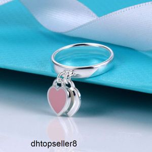 Top Titan Stahl Silber Liebe Ringe Marke gedruckt Herz Doppel-Herz-Tag Frauen Ring Designer Paar Schmuck Geschenk