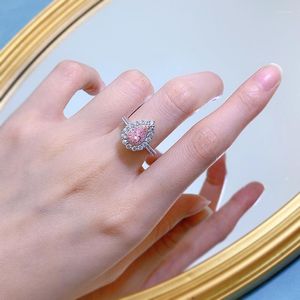 Cluster Ringe 925 Sterling Silber 4/7 Exquisite Tropfen Rosa Glänzend Zirkon Ewige Liebe Ring Für Frauen Verlobung Hochzeit Feine Schmuck Geschenke
