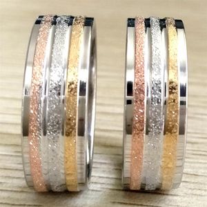36 шт. уникальное матовое золото, серебро, розовое золото, кольцо из нержавеющей стали, комфортное обручальное кольцо с песочной поверхностью для мужчин и женщин, 8 мм, Whole259R