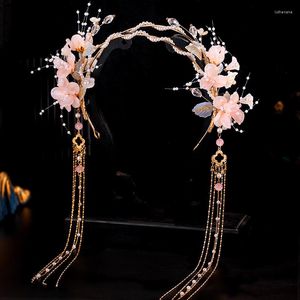 Klipsy do włosów chińskie akcesoria hanfu frędzle sztuczne kolczyki do włosów liść liść kwiatowy tiary na głowę podróżna porcja biżuterii