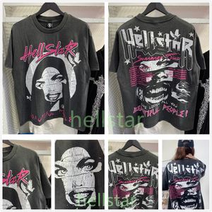 hellstar t shirt designer t shirts graphic tee clothing clothes hipster washed fabric Street graffiti Lettering foil print Vintage Black Loose fitting plus size t10