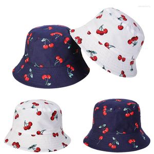 Berets Buckets Hats Blue White Cherry Hat For Men Women Panama Fisherman Caps Double Size Summer Fishing Bucket Sun Flat Top Cap