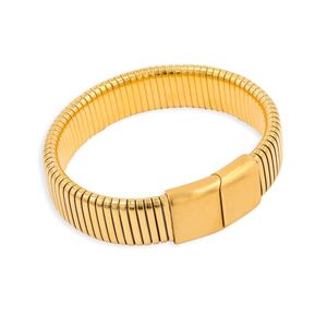 Beliebtes Hip-Hop-Edelstahl-Armband mit präzisionspolierter seitlicher Zugmagnetschnalle und breitem, elastischem Armband mit antiker Textur und Paar-Design-Armband