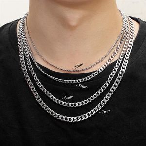 3MM 5MM 6MM 7MM Silver Cuban Chains Necklace Stainless Steel Lobster Clasps Making Hight Quality Plated Necklaces for women men Ve2251