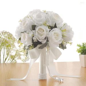 Dekorativa blommor Flower Mount Crystal Bridal Artificial Roses Silk Bouquet Wedding Bridesmaid Home Decor Rose Garland