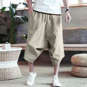 Men's Pants Fashion Cropped Calf-length Drop Crotch Comfy Solid Color High Waist Trousers Men Capri Skin-friendly