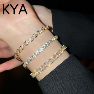 Trendig design 14k guldpläterad geometrisk zirkon tennisarmband för kvinnor tjejtillbehör koreanska modesmycken aaa zirkonparti 264r