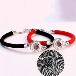 Nova mulher homem sorte vermelho artesanal corda pulseira moda amante romântico casal 100 idioma eu te amo projeção pulseira presentes239d