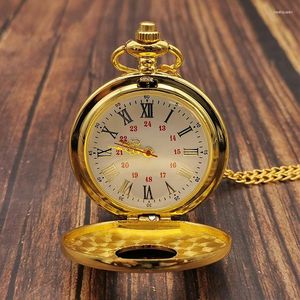 Pocket Watches Gold Roman siffror kvarts titta på kedja män kvinnor ihåliga fall vintage hänge halsband gåvor för