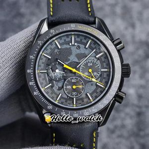 44mm Apollo Commemorative Edition Watches Dark Side Moon 311 92 44 30 01 001 Quartz Chronograph Mens Watch PVD Black Steel Leather298z