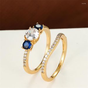 Wedding Rings Minimalist White Crystal Fashion Gold Color Tiny Gorgeous Sapphire Inlaid Zircon Sets Ring For Women Jewelry