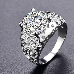 Wedding Rings Vintage Luxury Pattern Hollow Zircon Ring Elegant Female Fashion Romantic Jewelry Gift