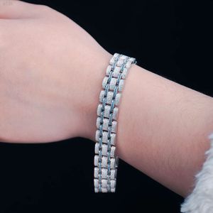 REDOORS ICE OUT SPARKING Women Armband 925 Sterling Silver Moissanite Cuban Armband med Blue Sapphire