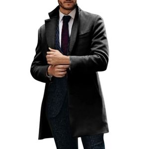 Cappotti maschili in misto lana da uomo Autunno Trench da uomo in lana Tinta unita Cappotto da lavoro monopetto Slim Fit Giacca antivento di media lunghezza 230928