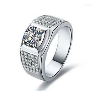 Anéis de cluster Luxo Qualidade Homens Anel 1CT D Moissanite Diamante Masculino AU750 18K Ouro Branco Semi Mount Jóias