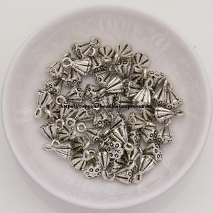 Anhänger-Halsketten (50 Teile/los), Zinklegierung, tibetisches Silber, europäischer Charme, Lotusform, Größe 7 x 6 mm, HA5211B