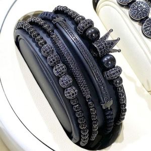 Tennis Jaravvi Wysoka ilość koraliki ze stali nierdzewnej CZ Crown Charm Cord Braided Macrame Friendship Bransoletka Zestaw Men287s