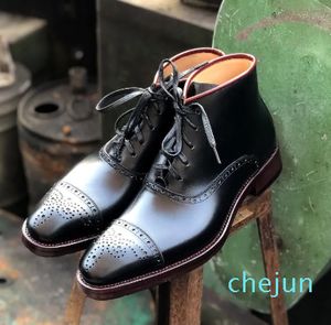 Handmade Winter For Mens Genuine Leather Brogues Shoes Male Cowboy Boot Ankle Goodyear Welted