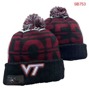 Berretti Tech Hokies Beanie North American College Team Toppa laterale Cappello invernale in lana sportivo lavorato a maglia