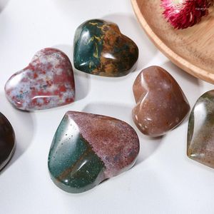 Dekorativa figurer 1pc Love Heart Natural Ocean Jasper Healing Gemsten Polished Real Quartz Palmstone Crafts Reiki Energy Crystal