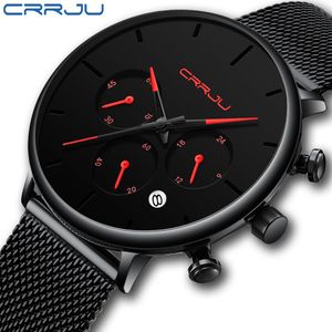 Relogio Masculino CRRJU Herren Business Kleid Uhren Luxus Casual Wasserdichte Sport Uhr Männer 3-Sub Zifferblatt Quarz Dünne Mesh Watch301P