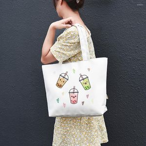 Shopping Bags Bubble Tea Cute Cartoon Fashion Kawaii Pattern Reusable Bag Handbag Casual Large Tophandle For Women