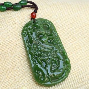 Xinjiang Hetian Jade Dragon 펜던트 시금치 녹색 조디악 용 펜던트 드래곤 Jade Pendant Necklace193d