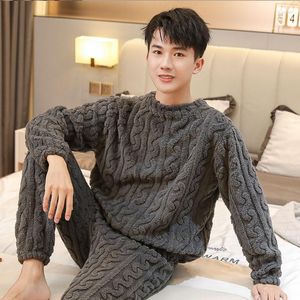 Men's Sleepwear Couple Flannel Pajamas 2 Pieces Set Casual Jacquard Warm Plush Home Long Sleeve Trousers Loose Comfortable Soft