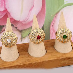 Anéis de casamento flor zircão cúbico anel para mulheres banhado a cobre ouro árabe treny casal oriente médio joias presentes de noiva reais