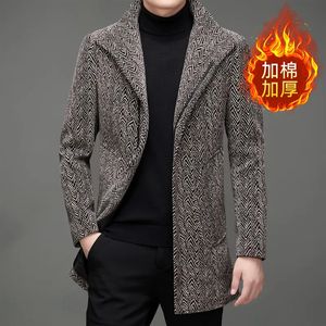 Herr ullblandningar 2023 Casual Slim Fashion Trend Korean version av midlängden plus bomullsförtjockad gentleman engelsk stil tweed coat 230928