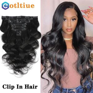 Lace S Clip in Hair Human Brasilian Body Wave 8 PCSSet Natural Black Color Ins Remy 826 Inch 120G 230928