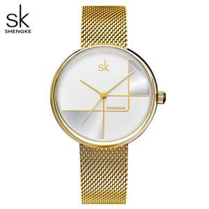 Shengke Gold Watch Kobiety zegarki dla kobiet Milan Mesh Steel Bransoletka dla kobiet zegarki żeńskie Relogio feminino Montre femme204d