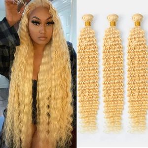 Lace S Luvin 30 34 tum Curly 613 Honey Blonde Bunds Loose Deep Wave Brasilian Remy Human Hair Wholesale 230928