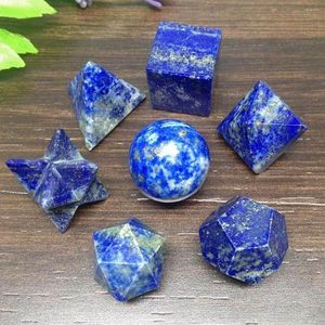 Decorative Figurines 7pcs/set Blue Lapis Lazuli Platonic Solids Geometric Set Chakra Reiki Healing Crystal