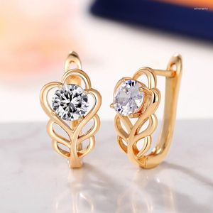 Hoop Earrings Huitan Romantic Flower Design For Women Luxury Cubic Zirconia Gold Color Exquisite Female Trendy Jewelry