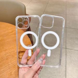 iPhone 14 13 12 Clear Magnetic Phone Case for Apple 15 11 Transparent PC TPU Mobile Back Bumper Covers Compatible with MagSafe Wireless Charger Fundas Coque Shell 44
