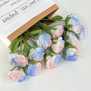 Dekorativa blommor födelsedagspresent stickad gradient ros som håller handvävd bukett konstgjorda 1 st