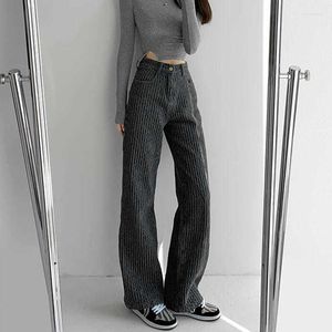 Damen-Jeans, koreanischer Stil, gestrickte Denim-Hosen, Damen-Herbst-Winter-Streetwear, hohe Taille, gerade Frau, lässige einfache Hose mit weitem Bein