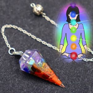 7 Chakra Natural Crystal Crushed Stone Charm Pendant For Car Home Decoration Reiki Healing Hexagonal Cone Stones Jewelry Gift