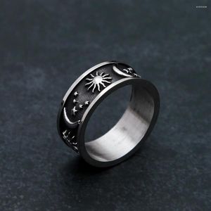 Cluster Rings Unique Sun Moon Star Ring For Men Punk Stainless Steel Simple Couple Women Biker Fashion Jewelry Gifts Wholesale