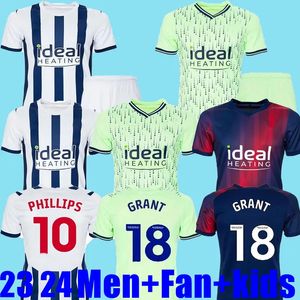 23 24 West Bromwich Futebol Jerseys Molumby Diangana Dike Brunt Asante Albion Camisa de Futebol 2023 2024 Home Away Grant Wallace Phillips Homens Kit Kit Uniformes