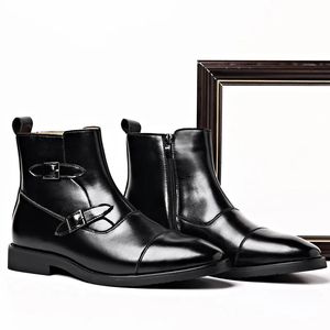 Мужские короткие ботинки с двойной пряжкой, мужские ботильоны с боковой молнией, черные, коричневые, деловые, из искусственной кожи, размер 38, мужские 230928
