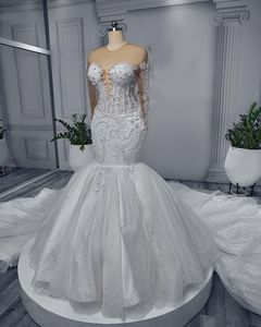 2023 Oct Arabic Aso Ebi Plus Size Ivory Mermaid Wedding Dress Crystals Lace Beaded Bridal Gowns Dresses ZJ322